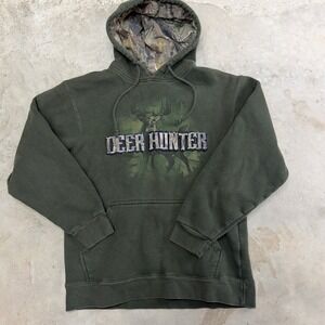 Buck‎ Wear Deer Hunter Hoodie Green Camo Lined Hood Pullover Sweatshirt Mens M